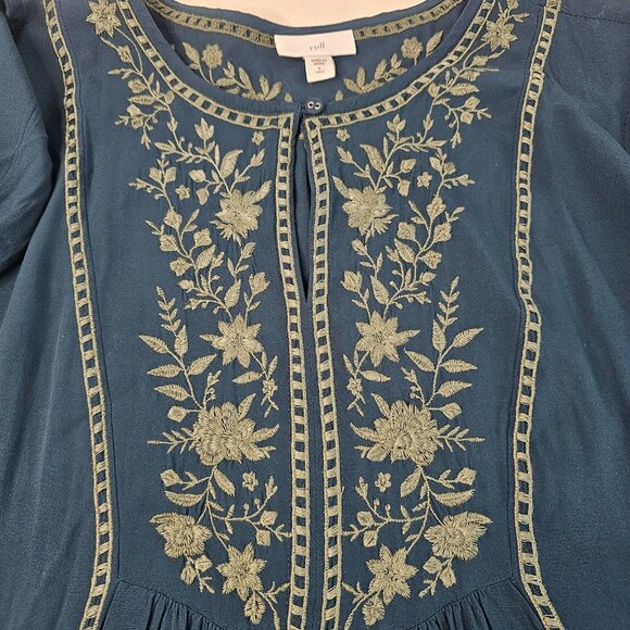 J. Jill Women Blue Tunic Top Floral Embroidery Boho Peasant Tall L Blouse - Picture 13 of 13